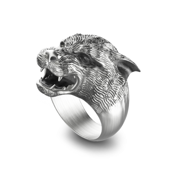Zancan silver panther ring with vintage finish.