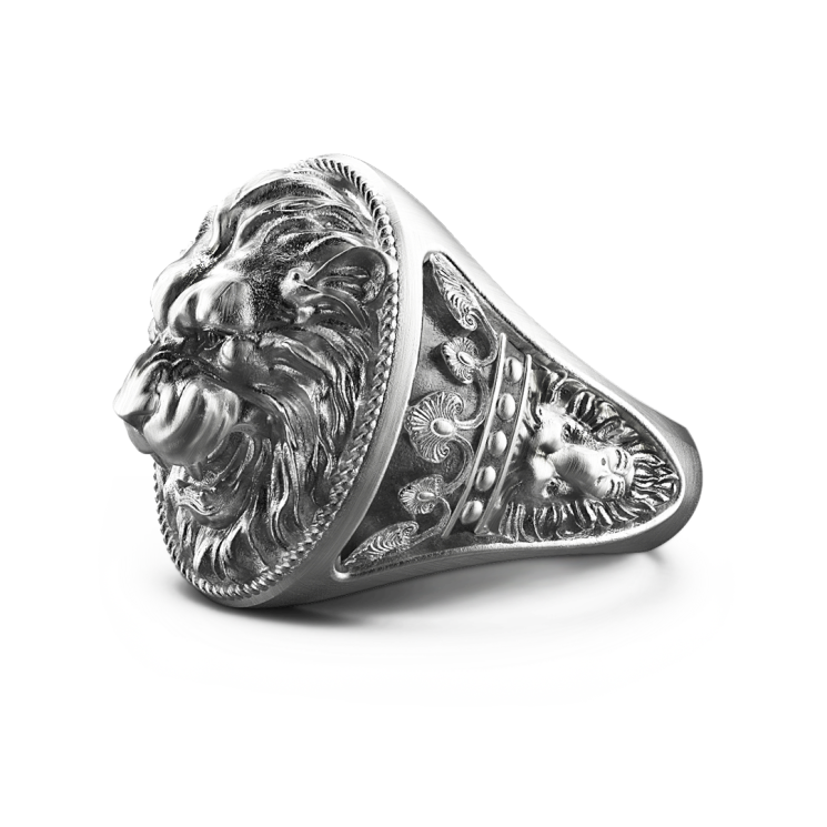 Zancan silver lion ring with vintage finish.