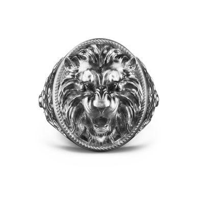 Anello Zancan leone in argento con finitura vintage.