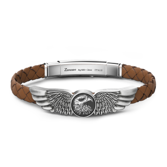 Zancan bracelet made from silver and leather with eagle.