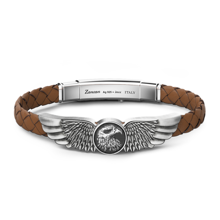 Zancan bracelet made from silver and leather with eagle.