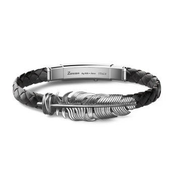 Zancan silver and leather bracelet with feather.