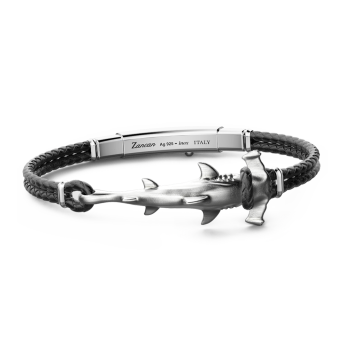 Zancan silver and leather bracelet with shark.
