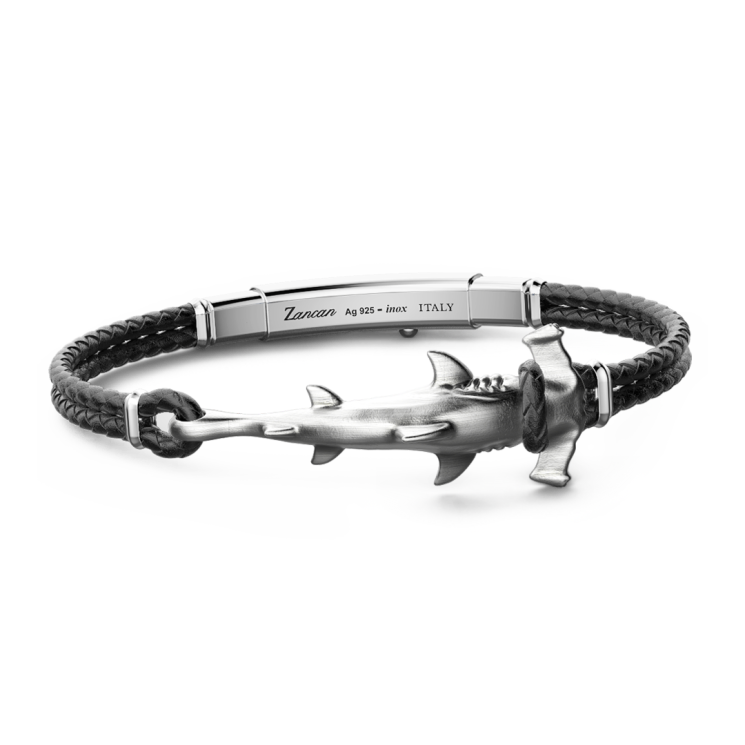 Zancan silver and leather bracelet with shark.