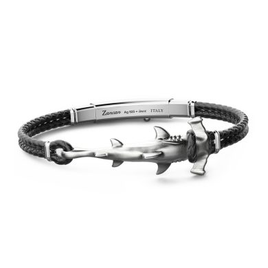 Zancan silver and leather bracelet with shark.