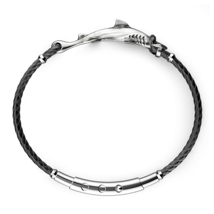Zancan silver and leather bracelet with shark.