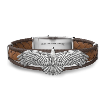 Zancan bracelet made from silver and leather with eagle.