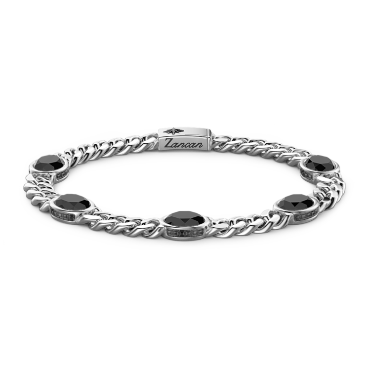 Zancan silver curb chain bracelet with black stones.