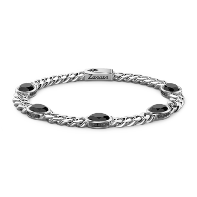 Zancan silver curb chain bracelet with black stones.