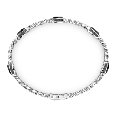 Zancan silver curb chain bracelet with black stones.