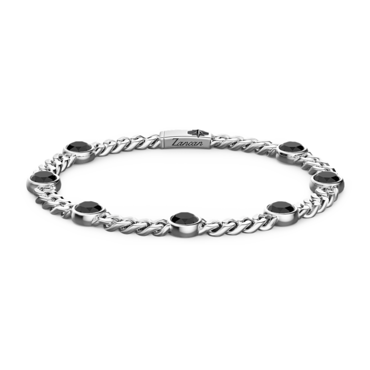 Zancan silver curb chain bracelet with black stones.