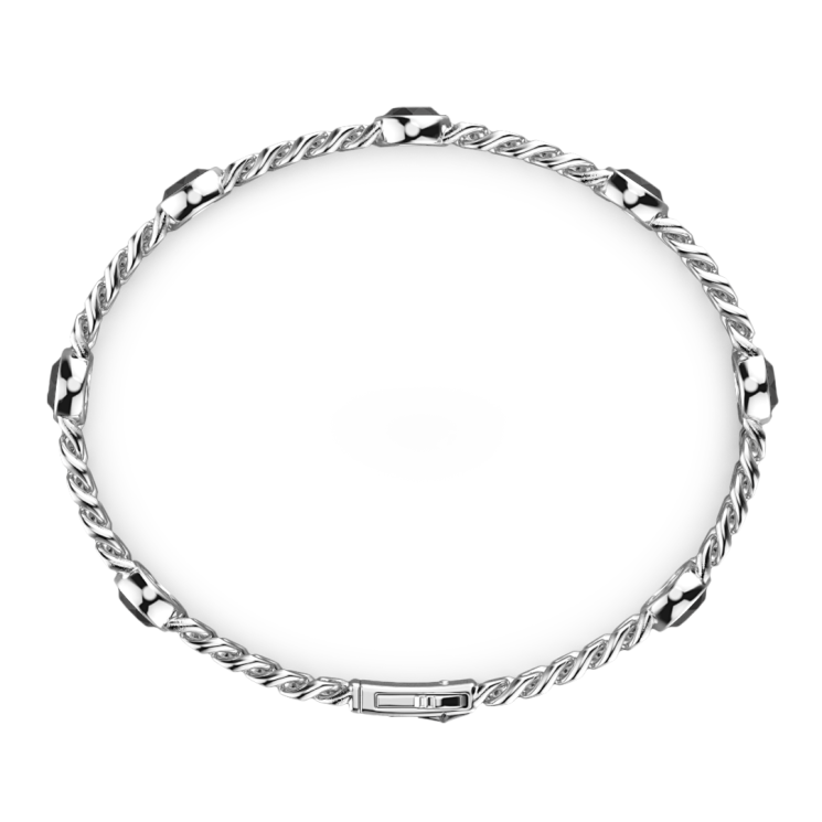 Zancan silver curb chain bracelet with black stones.