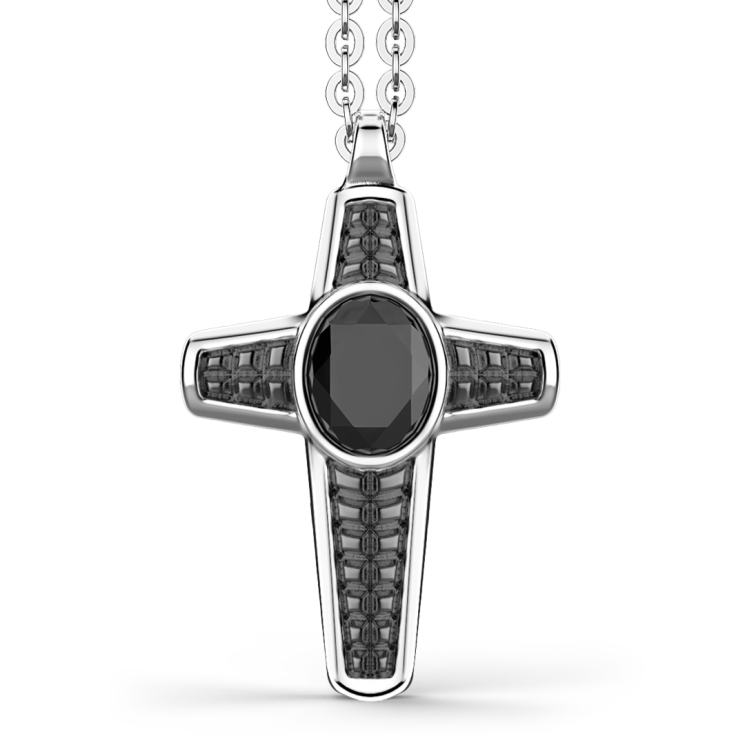 Collana Zancan in argento con pendente a croce e pietra nera.