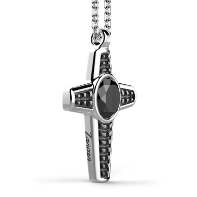Zancan silver necklace with cross pendant and black stone.