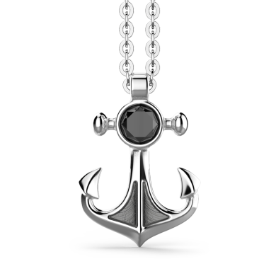 Zancan silver necklace with anchor pendant and black stone.