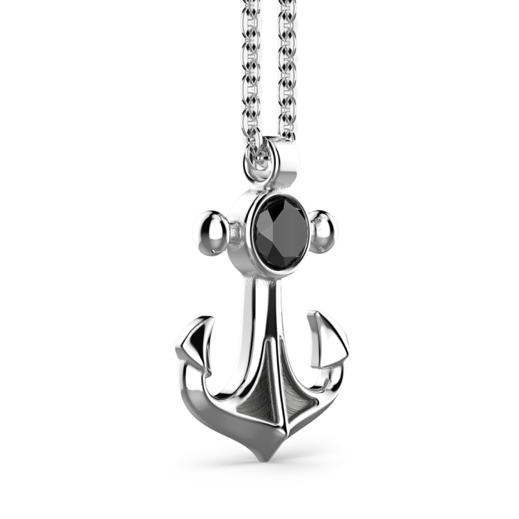 Zancan silver necklace with anchor pendant and black stone.