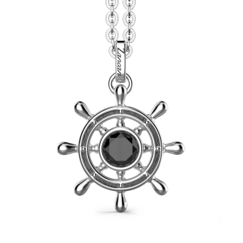 Zancan silver necklace with helm pendant and black stone pendant.