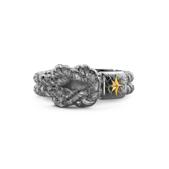 Zancan burnished silver ring with knot.