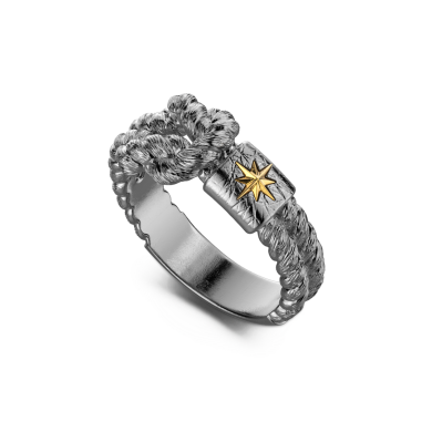 Zancan burnished silver ring with knot.