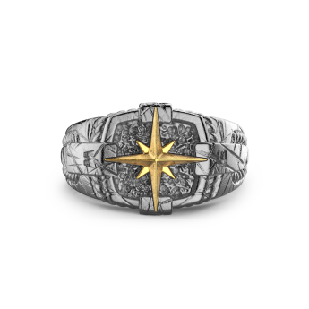 Zancan burnished silver ring with wind rose.