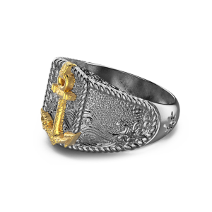 Anello Zancan in argento brunito con ancora. 2