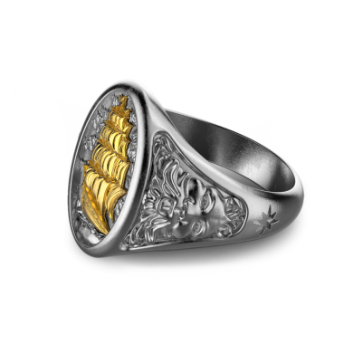 Zancan burnished silver ring with sailboat.