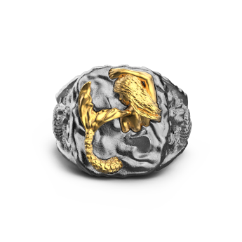 Zancan burnished silver ring with mermaid.
