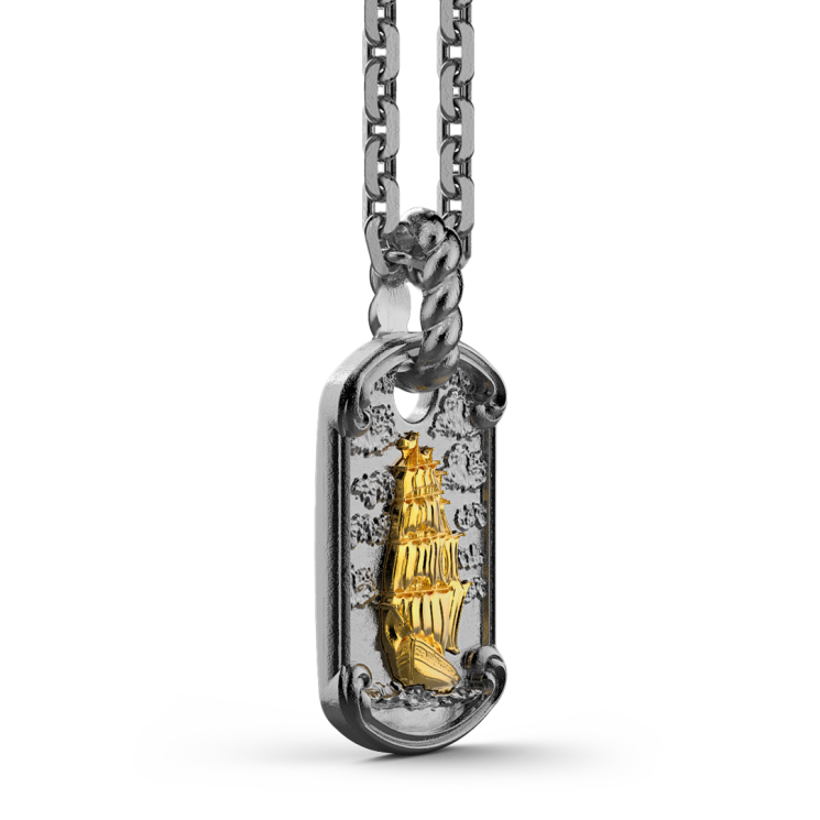 Collana Zancan in argento brunito con veliero.