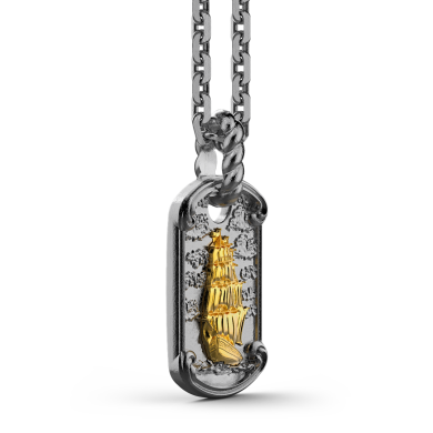 Zancan burnished silver necklace with sailboat.