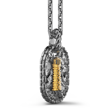 Zancan burnished silver necklace with lighthouse.