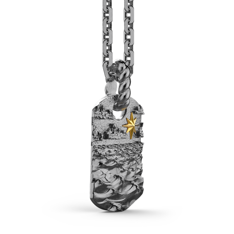 Collana Zancan in argento brunito con pendente raffigurante le onde del mare.