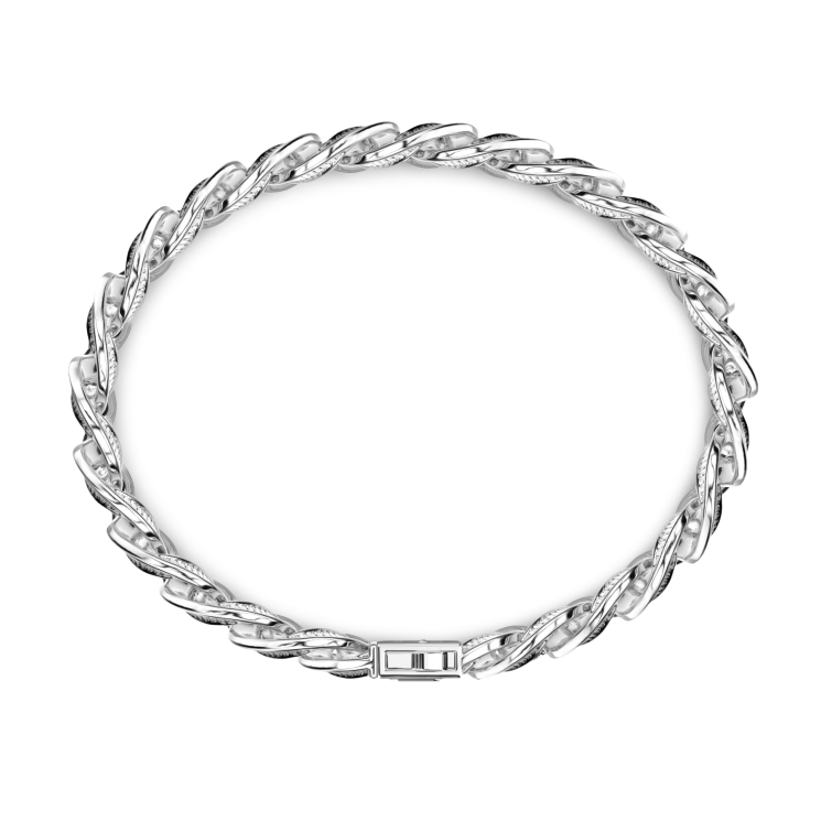 Zancan silver curb chain bracelet with black striated finish.