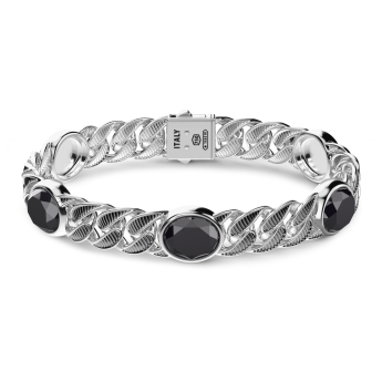 Bracciale a grumetta Zancan in argento con finitura striata in nero e pietre onice.