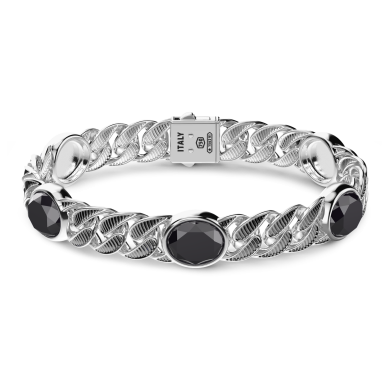 Bracciale a grumetta Zancan in argento con finitura striata in nero e pietre onice.