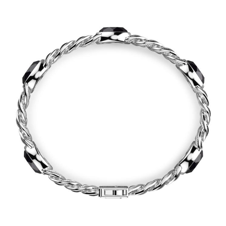 Bracciale a grumetta Zancan in argento con finitura striata in nero e pietre onice.