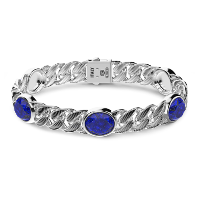 Bracciale a grumetta Zancan in argento con finitura striata in nero e pietre blu.