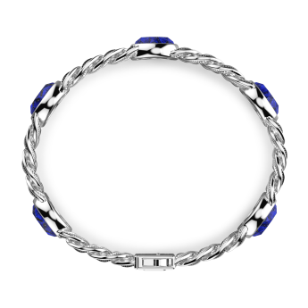 Bracciale a grumetta Zancan in argento con finitura striata in nero e pietre blu. 2
