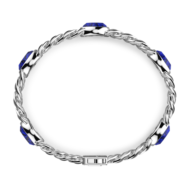 Zancan silver curb chain bracelet with striated black finish and blue stones.