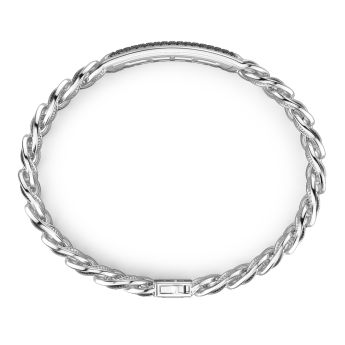 Bracciale grumetta larga Zancan in argento con finitura striatae targa con pietre nere. 2