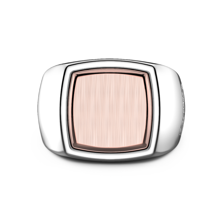 Anello Zancan quadrato in argento e oro rosa.