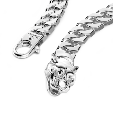 Bracciale a grumetta Zancan in argento con chiusura a testa di pantera.