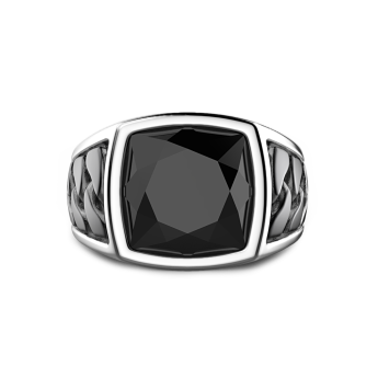 Zancan silver ring with black stone.