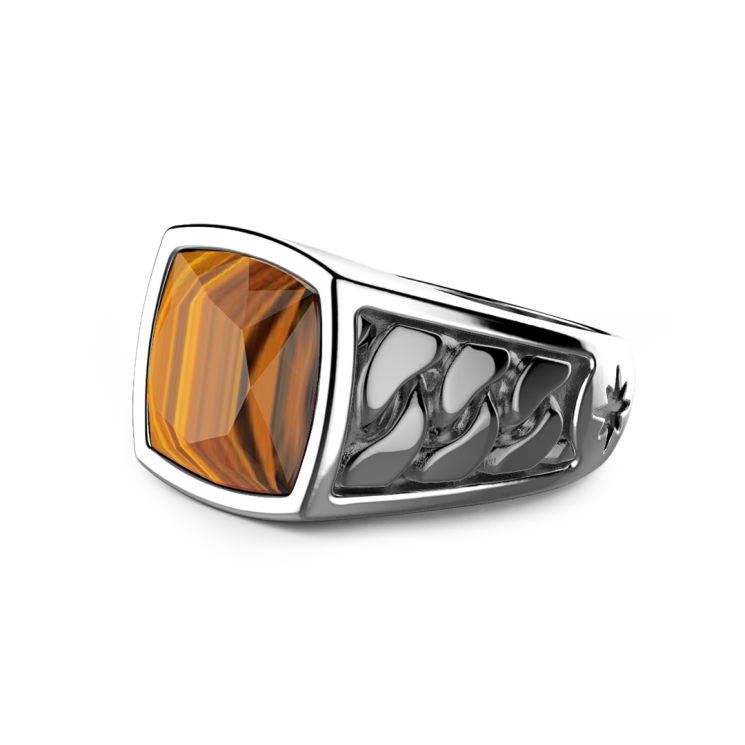 Anello Zancan in argento con pietra occhio di tigre.