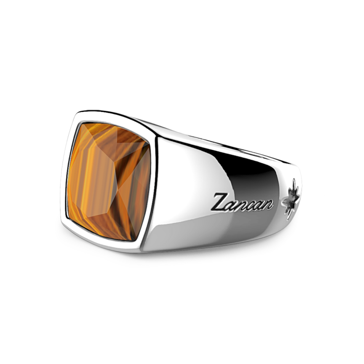 Zancan silver ring with tiger's eye stone.
