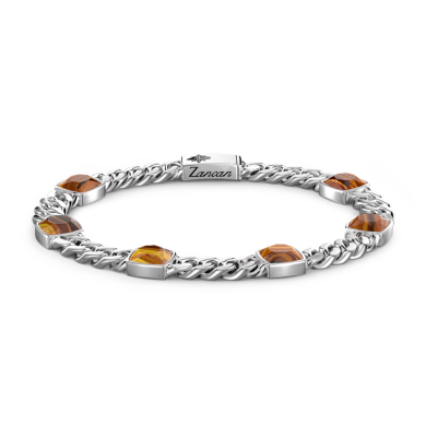 Bracciale a grumette Zancan in argento con pietre occhio di tigre.