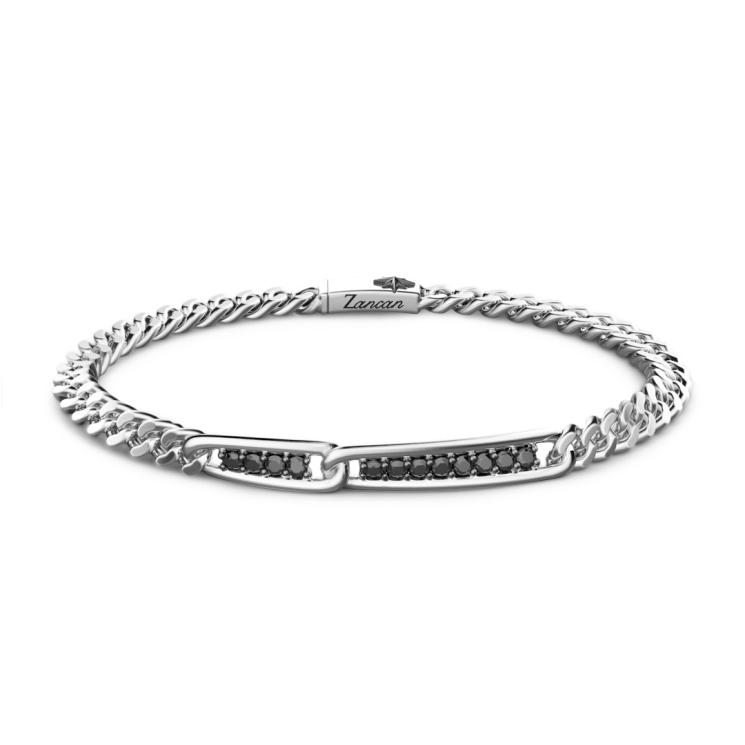 Zancan silver curb chain bracelet with black stones.