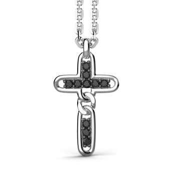 Collana Zancan in argento con pendente a croce e pietre nere.