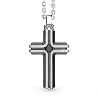 Collana Zancan in argento con pendente a croce e pietra nera.