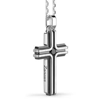 Collana Zancan in argento con pendente a croce e pietra nera. 2