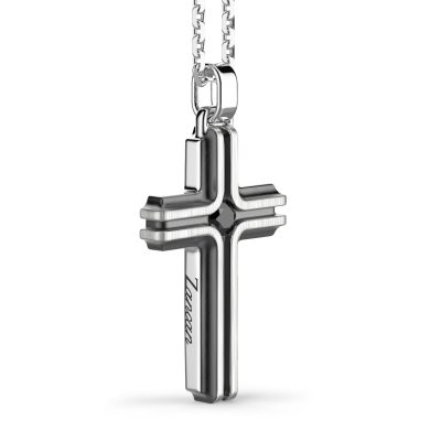 Collana Zancan in argento con pendente a croce e pietra nera.